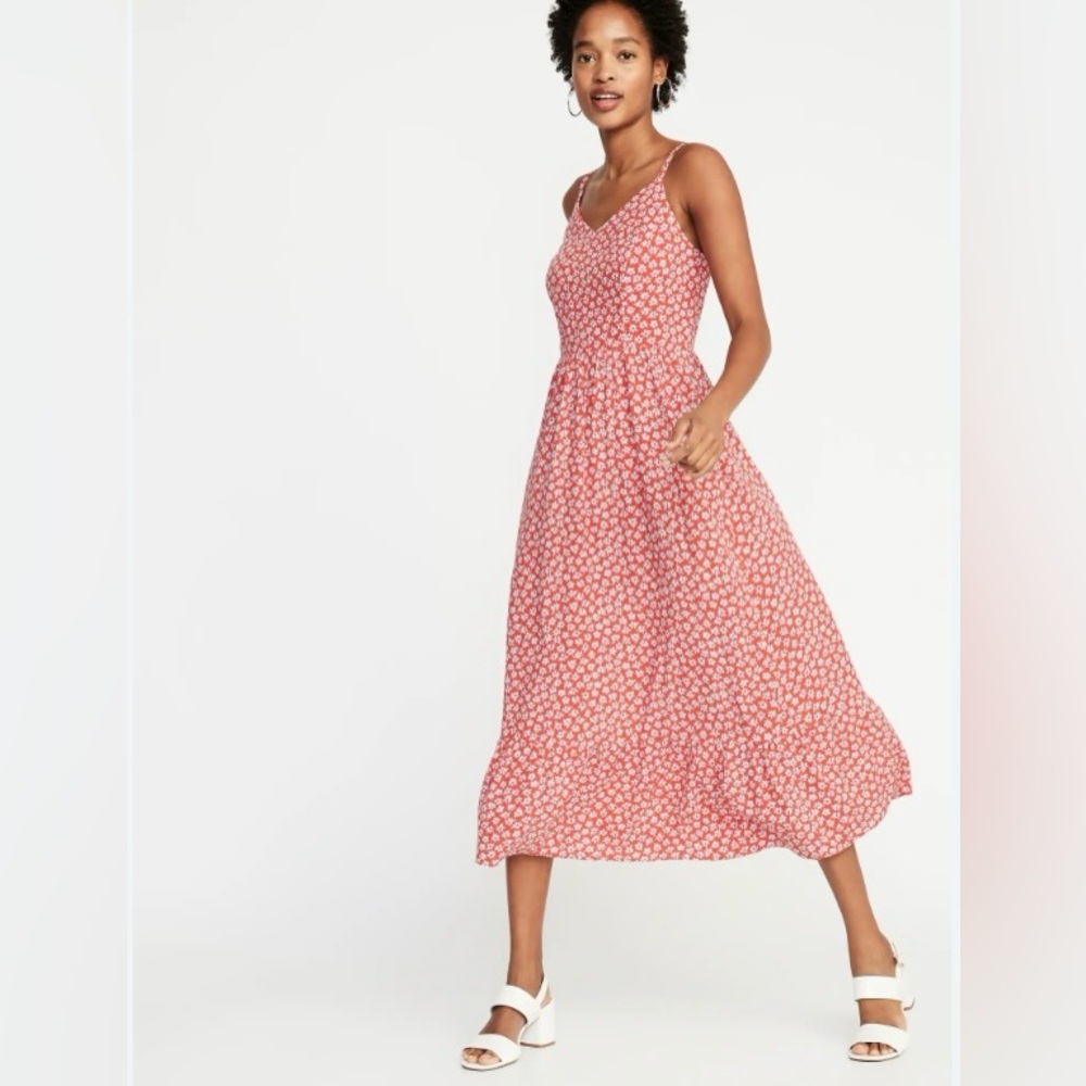 EUC Old Navy Fit & Flare Floral Cami Midi Dress - Red Ditsy - Size M